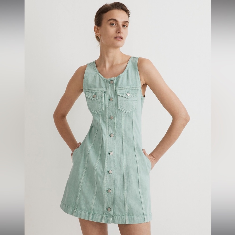 NWT Madewell Denim Sleeveless Seamed Mini Dress in Storied Seawash